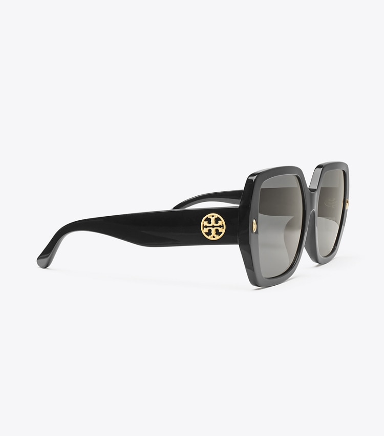 Tory Burch MILLER OVERSIZED SQUARE SUNGLASSES - Black/Solid Grey