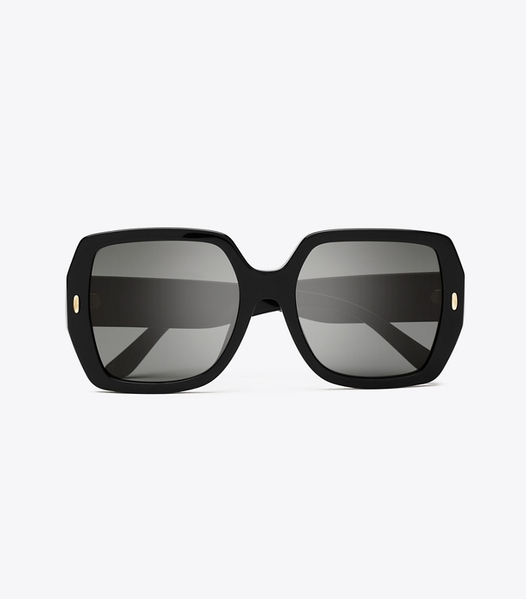 Tory Burch MILLER OVERSIZED SQUARE SUNGLASSES - Black/Solid Grey