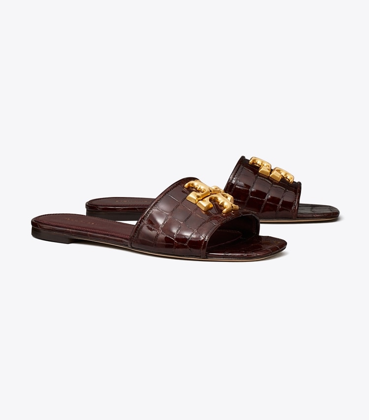 Tory Burch ELEANOR SLIDE - Brown Croc / Dark Carmine / Gold