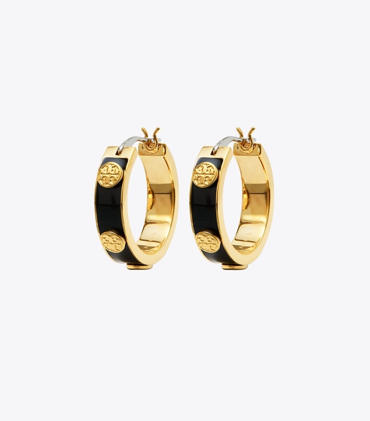 Tory Burch MILLER STUD ENAMEL HOOP EARRING - Tory Gold / Black