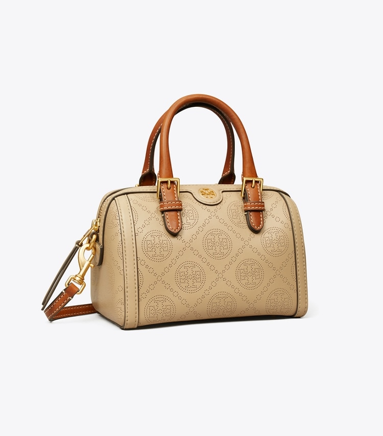 Tory Burch T MONOGRAM PERFORATED MINI BARREL BAG - Almond Flour