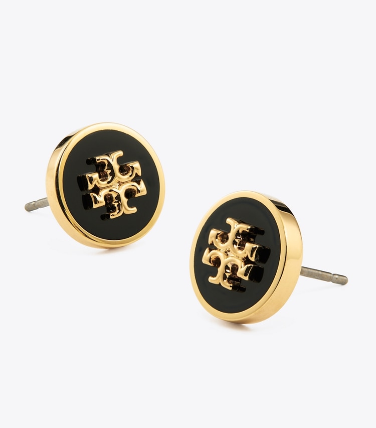 Tory Burch KIRA ENAMEL CIRCLE-STUD EARRING - Tory Gold / Black