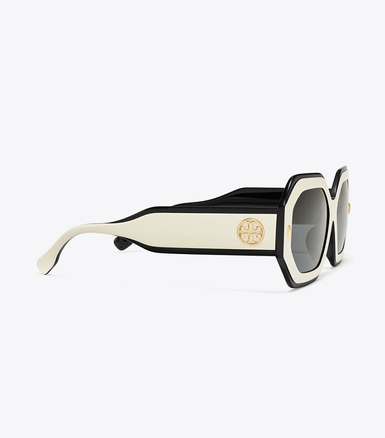 Tory Burch MILLER GEOMETRIC SUNGLASSES - Black/Ivory/Dark Grey Solid