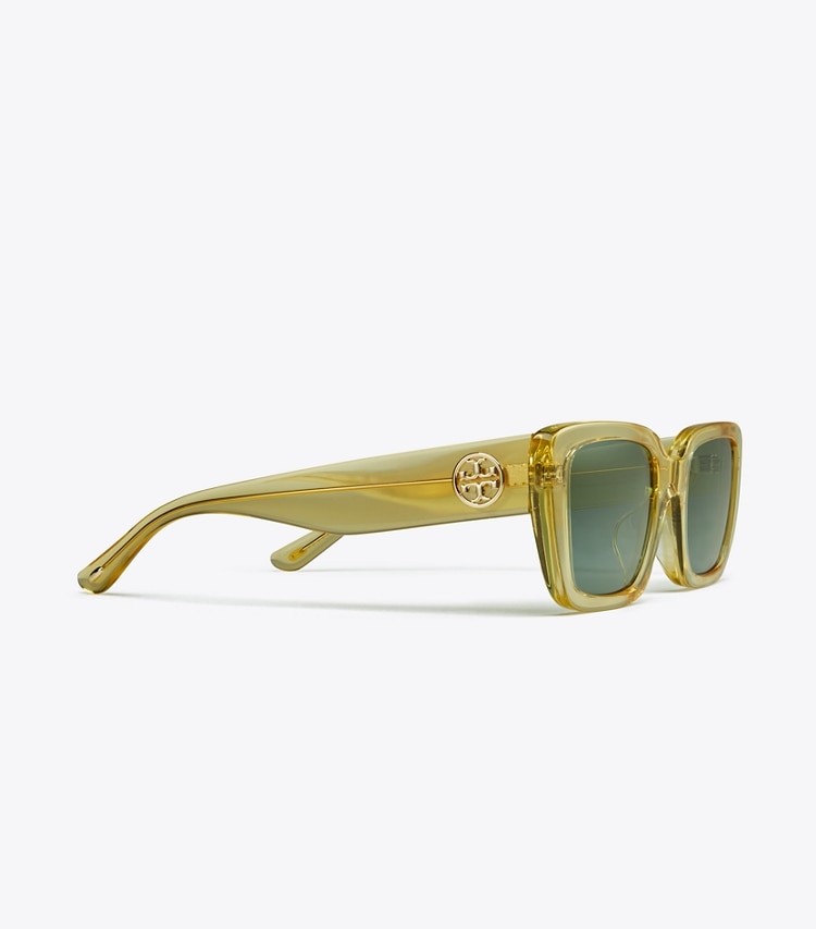 Tory Burch MILLER RECTANGULAR SUNGLASSES - Transparent Yellow/Solid Green