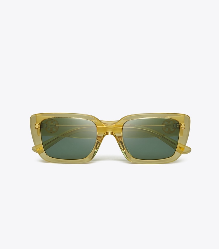 Tory Burch MILLER RECTANGULAR SUNGLASSES - Transparent Yellow/Solid Green