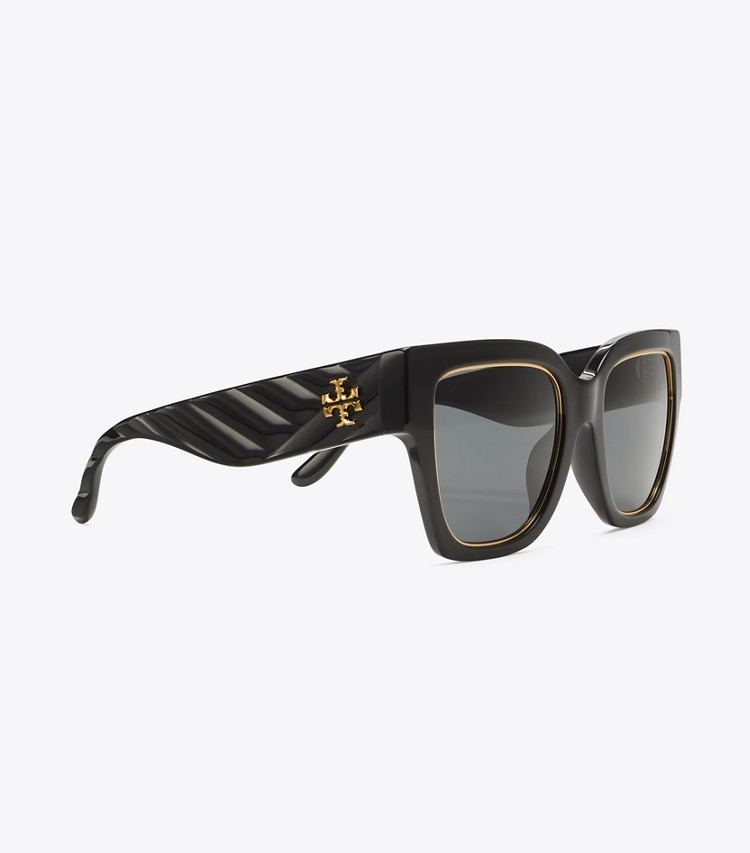 Tory Burch KIRA SQUARE SUNGLASSES - Black/Solid Grey