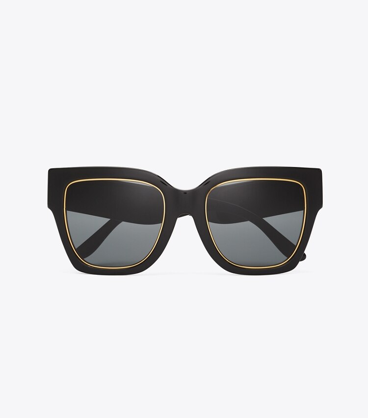 Tory Burch KIRA SQUARE SUNGLASSES - Black/Solid Grey