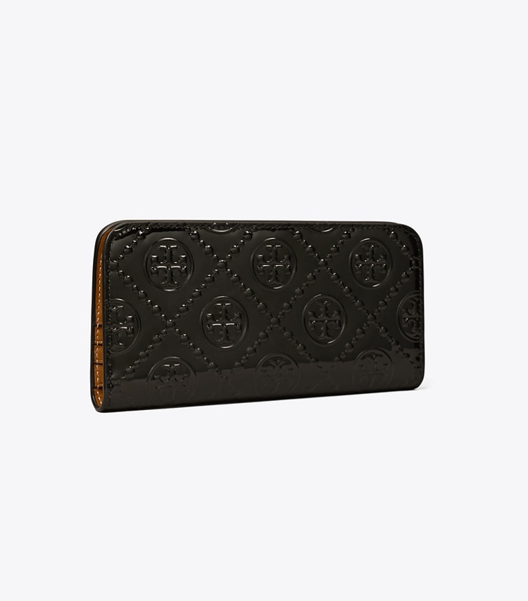 Tory Burch T MONOGRAM PATENT ZIP SLIM WALLET - Black