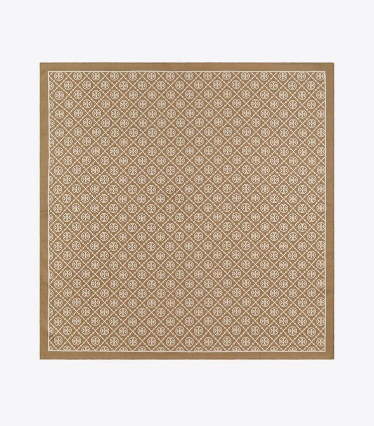 Tory Burch T MONOGRAM DOUBLE-SIDED SILK SQUARE SCARF - Natural Khaki