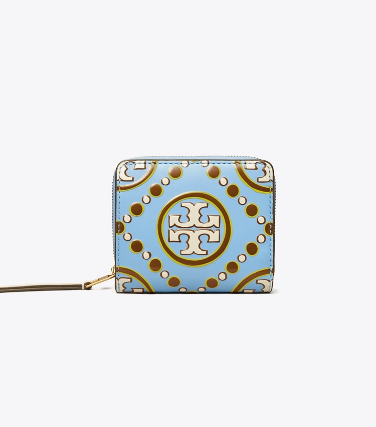 Tory Burch T MONOGRAM CONTRAST EMBOSSED BI-FOLD WALLET - Dauphin Blue / New Ivory