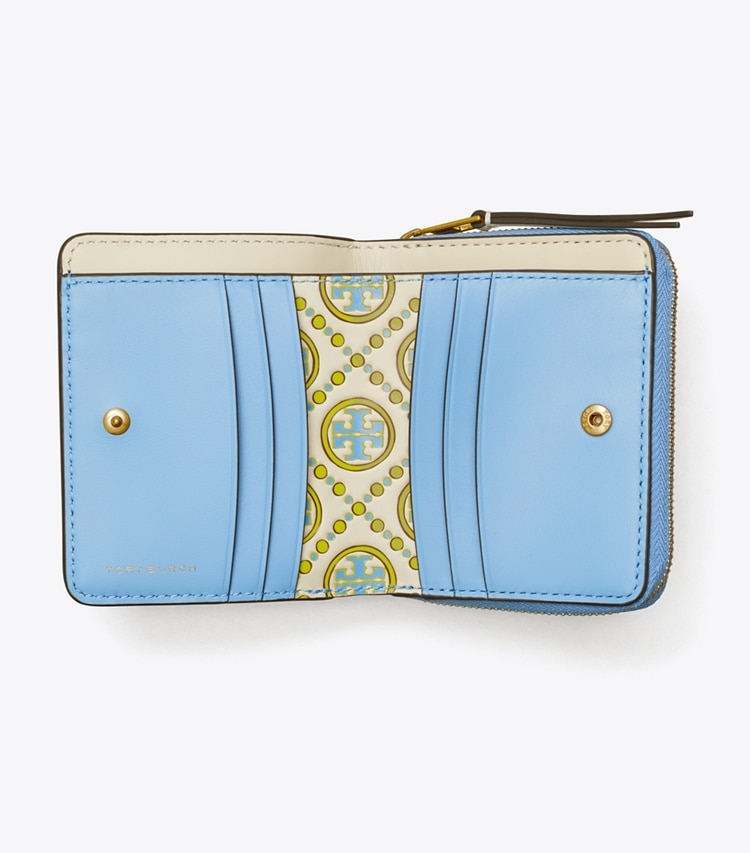 Tory Burch T MONOGRAM CONTRAST EMBOSSED BI-FOLD WALLET - Dauphin Blue / New Ivory