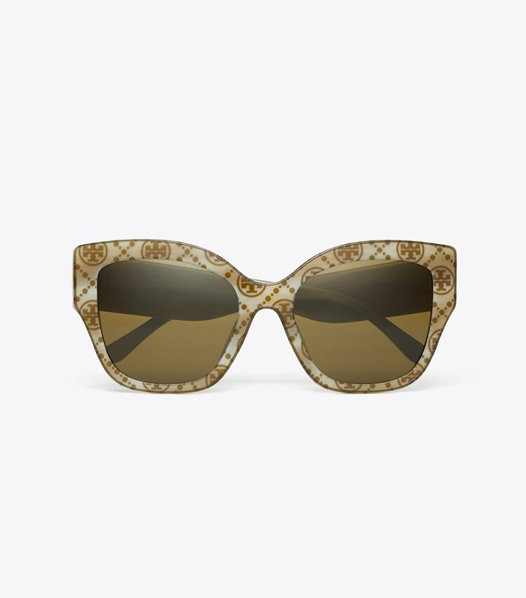 Tory Burch OVERSIZED CAT-EYE SUNGLASSES - Ivory/Olive T Monogram/Solid Olive