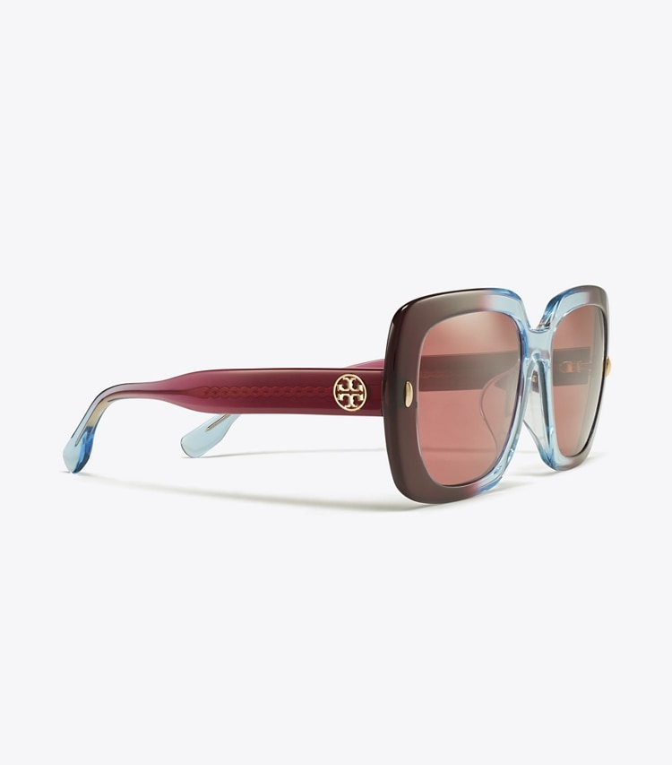 Tory Burch MILLER OVERSIZED SQUARE SUNGLASSES - Gradient Burgundy/Dark Violet