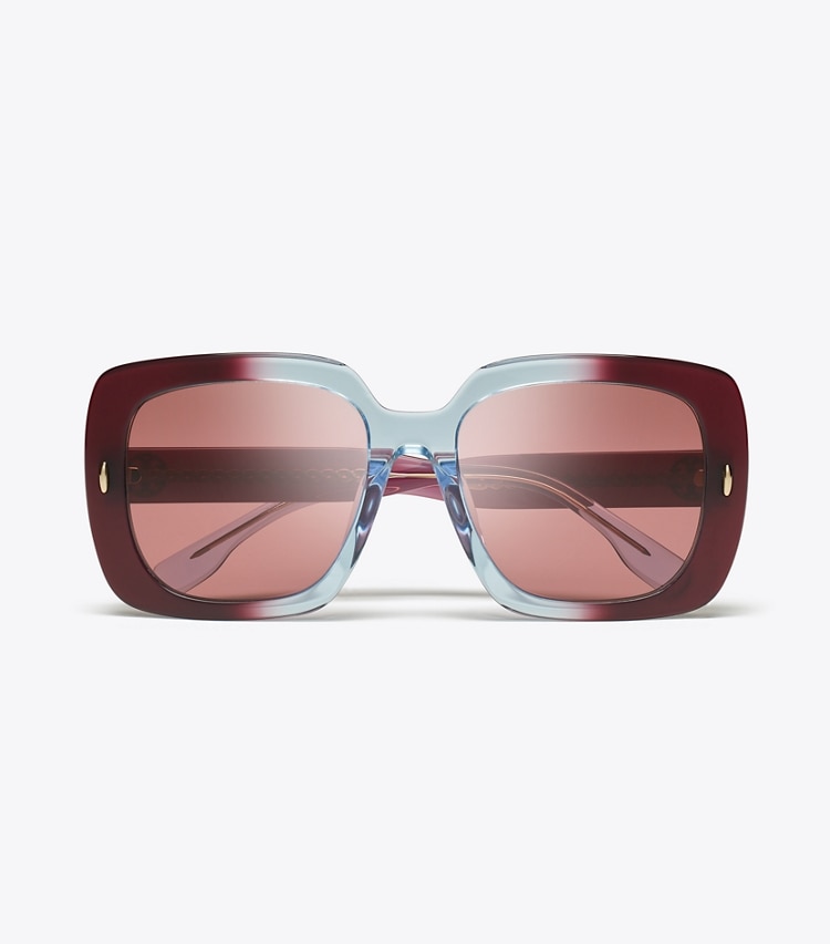 Tory Burch MILLER OVERSIZED SQUARE SUNGLASSES - Gradient Burgundy/Dark Violet