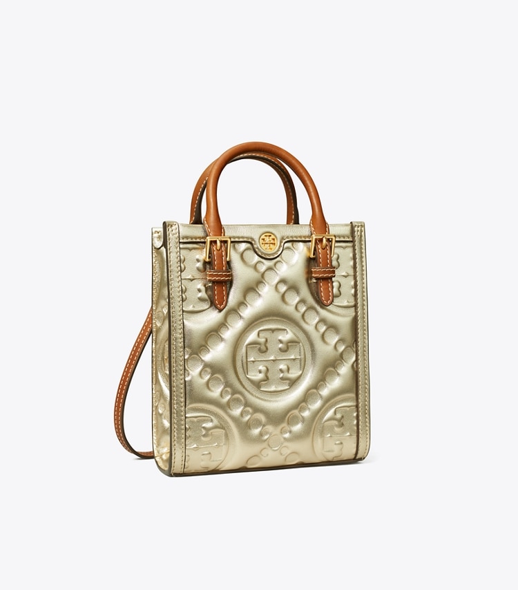 Tory Burch T MONOGRAM EMBOSSED METALLIC MINI TOTE - Gold