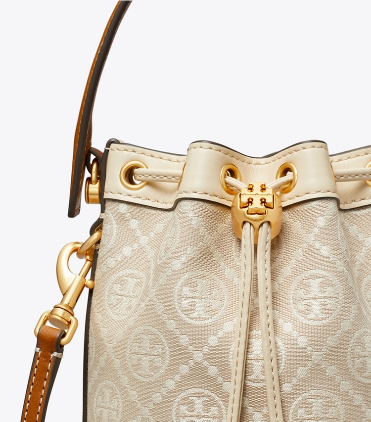 Tory Burch MINI T MONOGRAM BUCKET BAG - Ivory