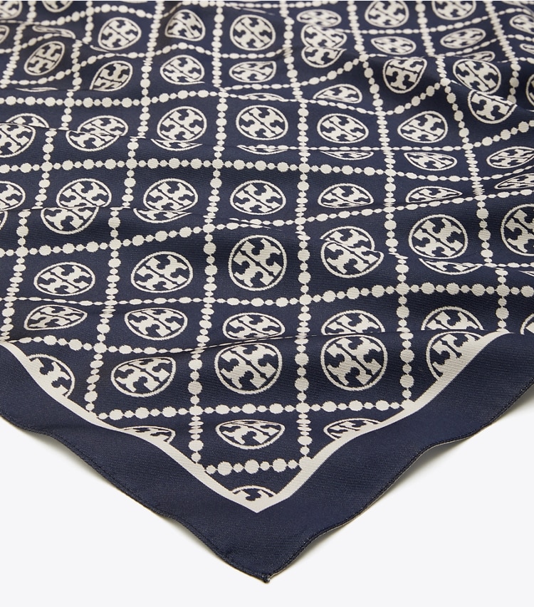 Tory Burch T MONOGRAM TWO-TONE SCARF - Tory Navy / New Ivory