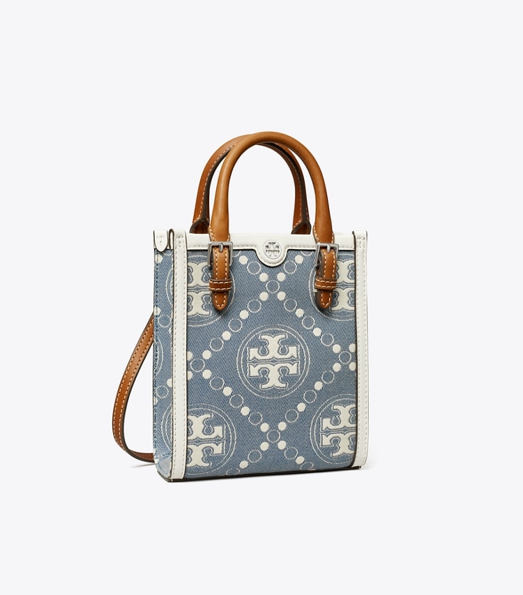 Tory Burch MINI T MONOGRAM DENIM TOTE - Pearl Blue