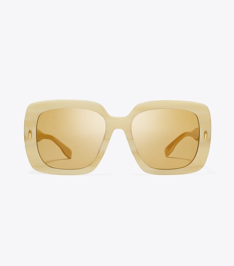 Tory Burch MILLER OVERSIZED SQUARE SUNGLASSES - Ivory Horn/Ochre