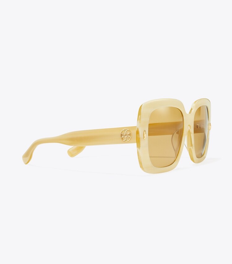 Tory Burch MILLER OVERSIZED SQUARE SUNGLASSES - Ivory Horn/Ochre