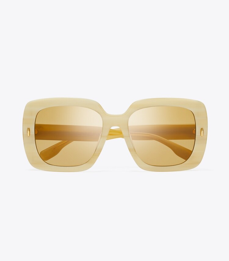 Tory Burch MILLER OVERSIZED SQUARE SUNGLASSES - Ivory Horn/Ochre