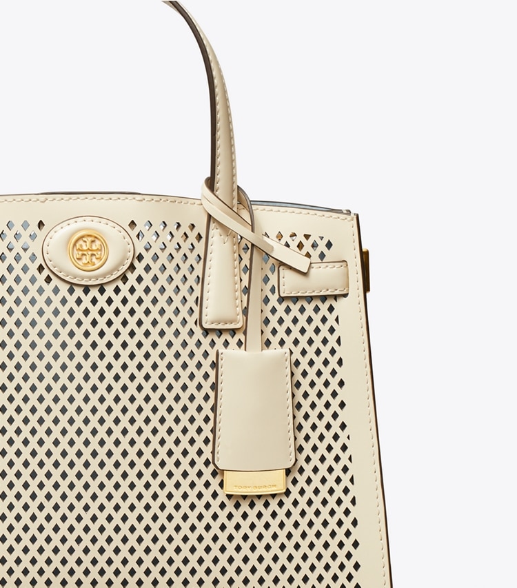 Tory Burch SMALL ROBINSON PERFORATED SATCHEL - Light Cream