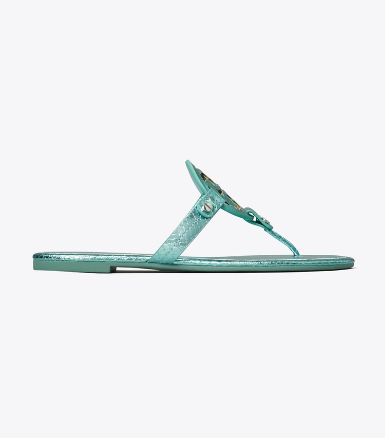 Tory Burch MILLER METALLIC SNAKE EMBOSSED SANDAL - Laguna Green