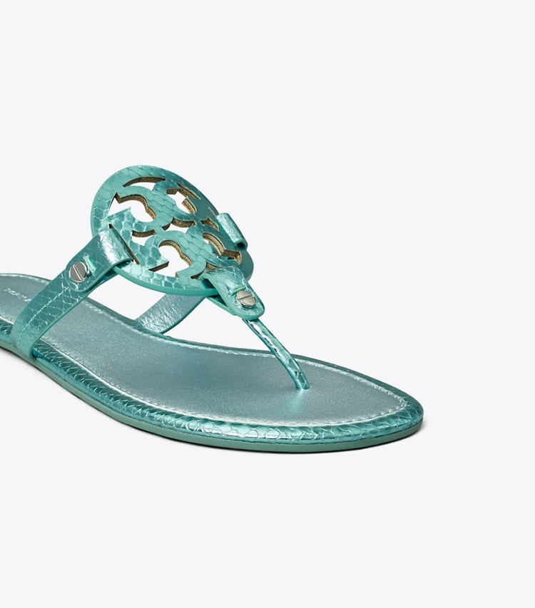 Tory Burch MILLER METALLIC SNAKE EMBOSSED SANDAL - Laguna Green