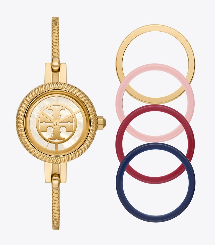 Tory Burch REVA BANGLE WATCH GIFT SET, GOLD-TONE STAINLESS STEEL/MULTI-COLOR - Gold/Multi