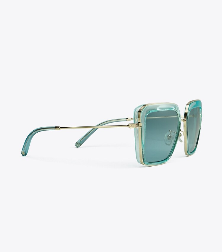 Tory Burch KIRA BOLD RIM SUNGLASSES - Transparent Light Blue/Solid Blue